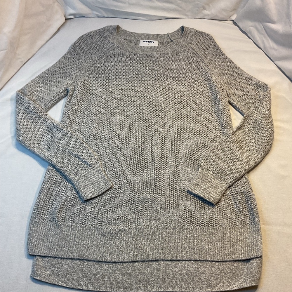 Old Navy Women's Sweater, Gray Pullover Ribbed Knit, Size L Cozy Everyday Lounge